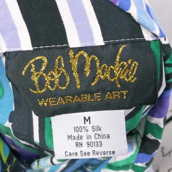 Bob Mackie Vintage Wearable Art Blue Green Print Button Front Artsy Top SZ M - Picture 11 of 12